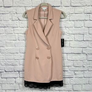 Sweet Storm Double‎ Breasted Blazer Dress Juniors L Blush Lace Sleeveless NWT